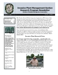 Invasive Plant Management Section Research Program Newsletter Division of Habitat and Species Conservation
