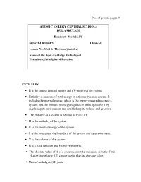No. of Printed Pages-9 ENTHALPY It Is the Sum of Internal Energy and Pv