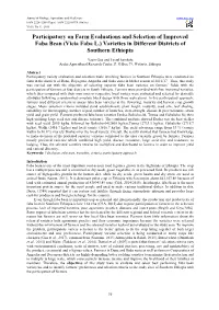 Participatory on Farm Evaluations and Selection of Improved Faba Bean (Vicia Faba L.) Varieties in Different Districts of Southern Ethiopia