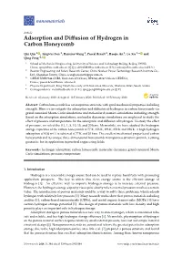 Adsorption and Diffusion of Hydrogen in Carbon Honeycomb
