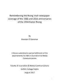 Irish Newspaper Coverage of the 1966 and 2016 Anniversaries of the 1916 Easter Rising