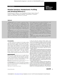 Menthol Smokers: Metabolomic Profiling and Smoking Behavior