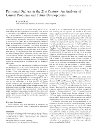 Peritoneal Dialysis in the 21St Century: an Analysis of Current Problems and Future Developments