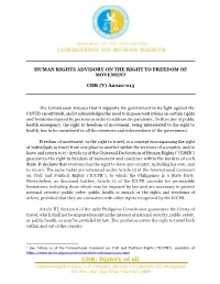 Right to Freedom of Movement (CHR V A2020-013)