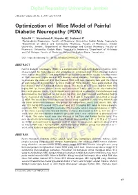 Optimization of Mice Model of Painful Diabetic Neuropathy (PDN)