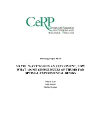 Some Simple Rules of Thumb for Optimal Experimental Design