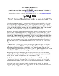 Going on World’S Foremost Beckett Interpreter to Read, Talk at ETSU