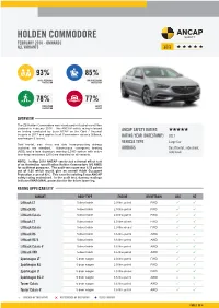 Holden Commodore February 2018 - Onwards All Variants