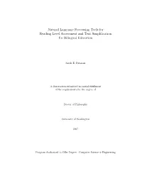 Natural Language Processing Tools for Reading Level Assessment and Text Simpliﬁcation for Bilingual Education