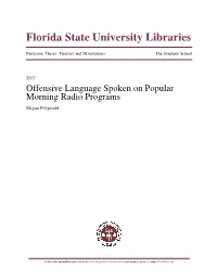 Offensive Language Spoken on Popular Morning Radio Programs Megan Fitzgerald