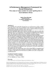 A Performance Management Framework for Social Enterprises the Case of Value Chains for Solar Lighting Kits in Sub-Saharan Africa