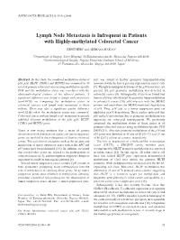 Lymph Node Metastasis Is Infrequent in Patients with Highly-Methylated Colorectal Cancer