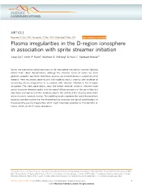 Plasma Irregularities in the D-Region Ionosphere in Association with Sprite Streamer Initiation