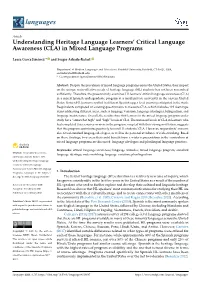 Understanding Heritage Language Learners' Critical Language