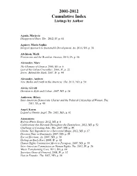 2001-2012 Cumulative Index Listings by Author