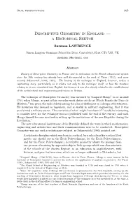 Descriptive Geometry in England — a Historical Sketch