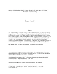 Grower Representation and Its Impact on the Governance Structure of the Australian Grains Industry Terence C Farrell Α