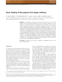 Host Finding of the Pigeon Tick Argas Reflexus