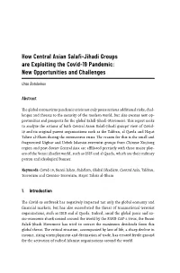 How Central Asian Salafi-Jihadi Groups Are Exploiting the Covid-19 Pandemic: New Opportunities and Challenges