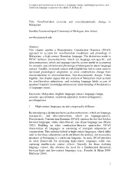 Non-Dravidian Elements and (Non)Diasystematic Change in Malayalam
