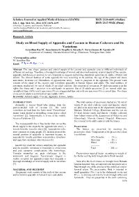 Study on Blood Supply of Appendix and Caecum in Human Cadavers and Its Variations Janardhan Rao.M*, Suseelamma.D, Deepthi