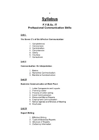 Syllabus Fybsc. IT Professional Communication Skills