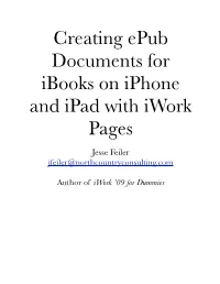 Creating Epub Documents for Ibooks on Iphone and Ipad with Iwork Pages