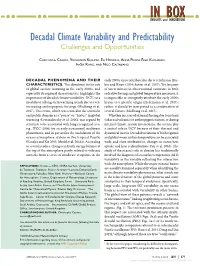 Decadal Climate Variability and Predictability Challenges and Opportunities