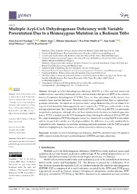 Multiple Acyl-Coa Dehydrogenase Deficiency with Variable