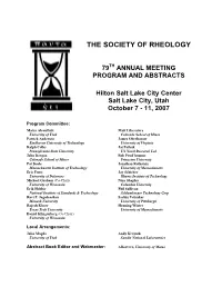 The Society of Rheology 79Th Annual Meeting (October 2007) Program and Abstracts