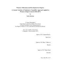 Women's Education and Development in Nigeria: a Content Analysis Of