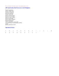 ZIP Code Guide of the Provinces in the Philippines Alphabetical Index