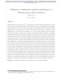 Migration, Acculturation, and the Maintenance of Between-Group Cultural Variation’