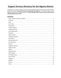 Support Services Directory for the Algoma District