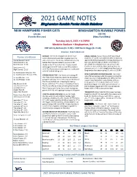 2021 Game Notes