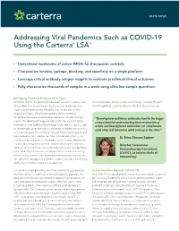 Addressing Viral Pandemics Such As COVID-19 Using the Carterra® LSA™