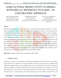 Agricultural Productivity in Odisha with Special Reference to Paddy: an Exploratory Approach