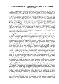 Information About the Candidates for the Board of Directors of "Mechel" Pao
