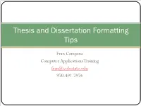 Thesis and Dissertation Formatting Tips
