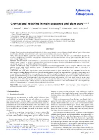 Gravitational Redshifts in Main-Sequence and Giant Stars�, 