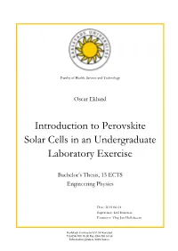 Introduction to Perovskite Solar Cells in an Undergraduate Laboratory Exercise
