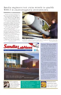 Sandia Engineers Test Cruise Missile to Qualify W80-3 in Electromagnetic Environments