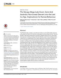 The Mungo Mega-Lake Event, Semi-Arid Australia: Non-Linear Descent Into the Last Ice Age, Implications for Human Behaviour