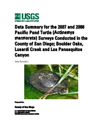 Data Summary for the 2007 and 2008 Pacific Pond Turtle (Actinemys
