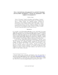 Two Conceptions of Harmony in Ancient Western and Eastern Aesthetics: “Dialectic Harmony” and “Ambiguous Harmony”