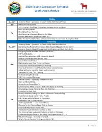2020 Equine Symposium Tentative Workshop Schedule