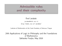 Admissible Rules and Their Complexity