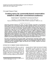 Creating Space for Community-Based Conservation Initiatives (CBCLS)In Conventional Academics