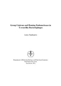 Group I Introns and Homing Endonucleases in T-Even-Like Bacteriophages