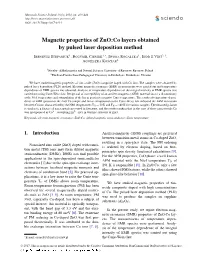 Magnetic Properties of Zno:Co Layers Obtained by Pulsed Laser Deposition Method